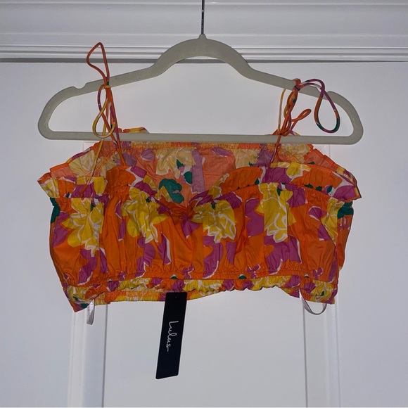 Set for Paradise Orange Tropical Print Tie-Strap Crop Top - Picture 3 of 3